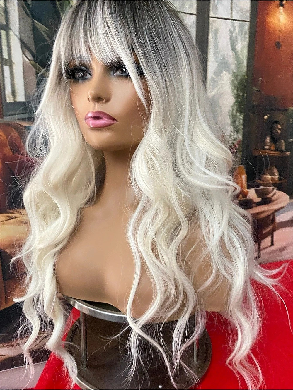 CLEARANCE White wig gradient black roots